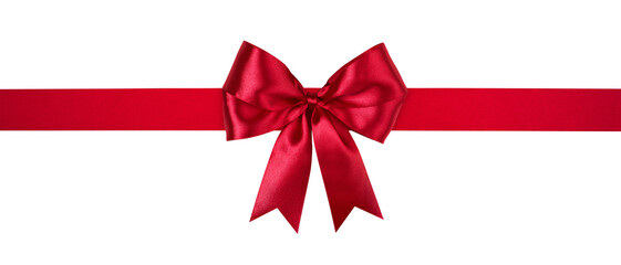 Red Bow Ribbon Isolated on White and Png Transparent Background, Clipping Path Included