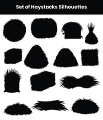 Set of haystack silhouettes isolated over white background showing rural farming and harvest elements perfect for agriculture design countryside illustration and vector artwork projects