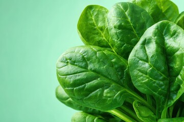 Obraz premium Fresh green leafy vegetable bunched together against a muted light background