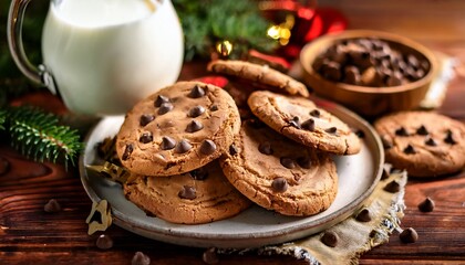 homemade chocolate chip cookies n delicious dessert with milk in cozy food photography style ai generative