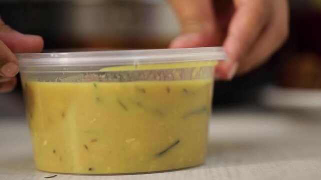 Serving dal tadka in bowl. Spicy Yellow lentil.