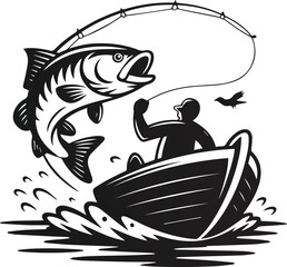A Fisherman's Catch Illustration of a Man Catching a Fish in a Boat