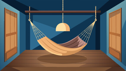 A cozy woven hammock hanging in the corner of the loft perfect for lounging and daydreaming. © Justlight