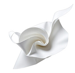 White fabric art, gracefully swirling against a stark, black background