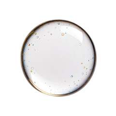 Macro shot of a clear droplet with internal bubbles on a stark black background