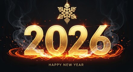 Happy new year 2026 with fiery numbers and snowflake no logo use