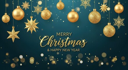 Elegant merry christmas and happy new year greeting with gold ornaments no logo use