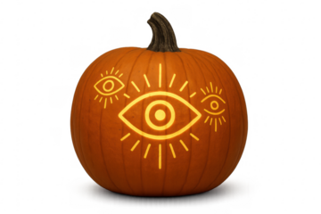 Halloween pumpkin glowing with mystic eye symbols