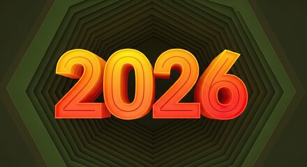 3d orange and yellow 2026 text with abstract background no logo use