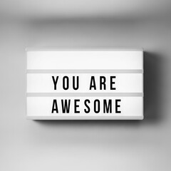 You are awesome text on a lightbox isolated on white background no logo use