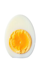 Close-up of a perfectly halved boiled egg, yolk bright orange