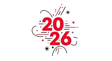 Happy new year 2026 text with festive elements isolated on white background no logo use