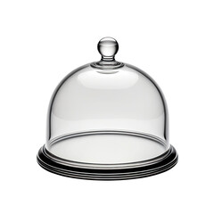 Elegant transparent glass cloche with silver base, on a solid black background