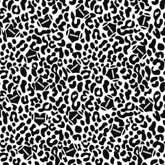 
Leopard print seamless pattern with hearts and wild cat spots, fashionable modern background