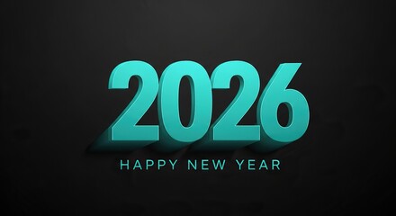 Turquoise 2026 text with happy new year message on dark background no logo use