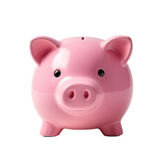 A frontal view of a cute pink piggy bank on a black background