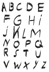 Hand-painted uppercase alphabet created with bold black brush strokes, perfect for modern typography, graphic design, and creative art projects.