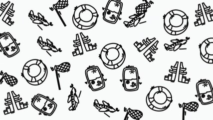 Seamless Pattern of Nautical Life Buoys, Anchors, and Lifesaver Rings in Black Line Art, Repeating Design on White Background - Powered by Adobe