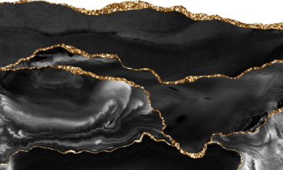 Black and Gold Agate Borders Marble Texture
