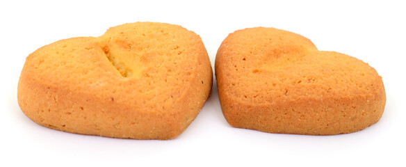 Two heart shaped cookies isolated on white background