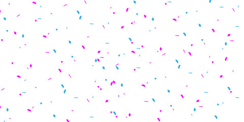 Scattered confetti in shades of pink blue and yellow and magenta falling on a white background for a festive look	