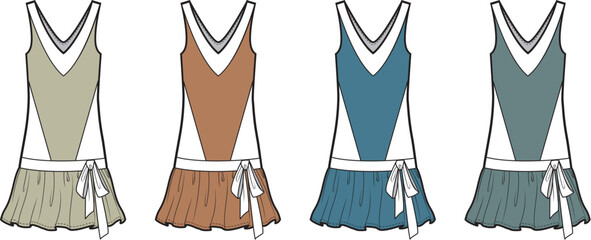 Retro Dress Vector Collection Vintage Fashion Illustration