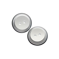 Two shiny, silver-colored, button-like objects on a stark black background