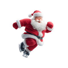 Dynamic illust n of Santa Claus actively ice skating with a cheerful expression on a smooth ice rink