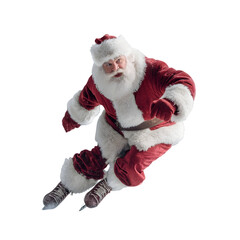 Santa Claus ice skating on a snowy background