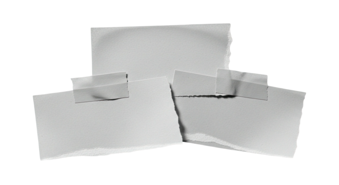 Torn paper pieces taped together, arranged on a black background