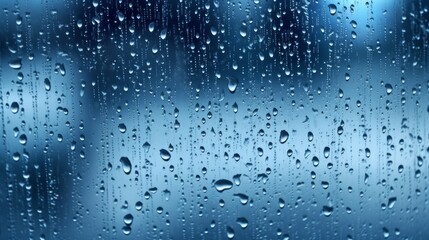 Raindrops on the window. Blue tone