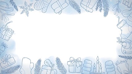 Delicate frosty winter border with intricate ice crystal patterns framing a blank white space for text or design elements