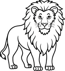 Detailed line art illustration of a majestic barbary lion in a powerful pose isolated on white background isolated on transparent background