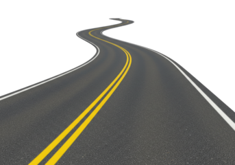 Winding road with double yellow lines transparent background cutout png