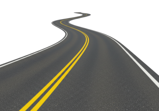 Winding road with double yellow lines transparent background cutout png