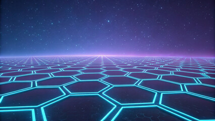 Abstract Purple and Blue Hexagon Grid Digital Network Background