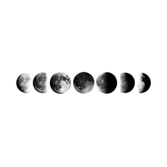 The phases of the moon isolated on transparent background are displayed here