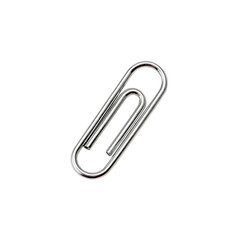 Shiny silver paper clip isolated on transparent background, office supply item