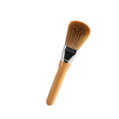 Cosmetic brush with wooden handle, bristles, and metal ferrule