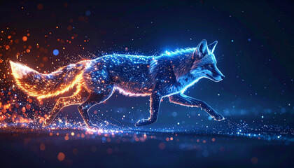 Glowing Fox Running Through a Starry Night