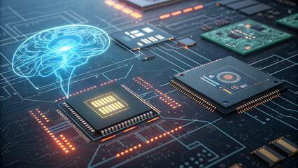 AI Brain on Digital Circuit Board Technology Concept