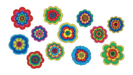 Floral Spectrum: A vibrant collection of stylized floral arrangements bursts with color and intricate detail, showcasing the beauty of artistic expression.