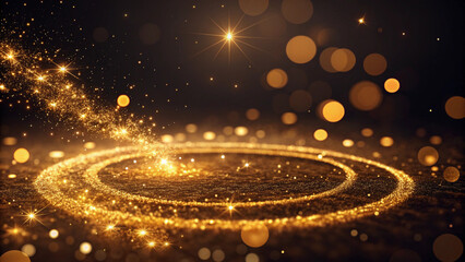 Golden Bokeh Lights and Abstract Digital Network Connection