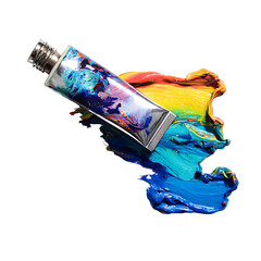 Tube of colorful oil paint isolated on transparent background, a vibrant art supply