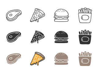 Various Fast Food Elements Flat Icons Set