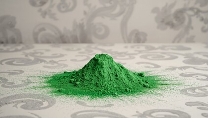 Emerald Mound Composition on Decorative Surface Green Powder Still Life.