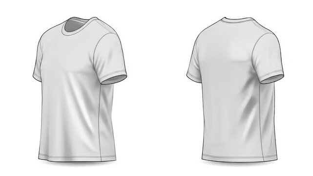 Two views of a clean, white, short-sleeved t-shirt with a rounded neckline and double-stitched hem