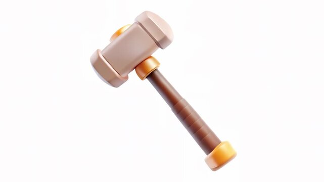 A 3D illustration of a cartoon-style gavel with a brown handle and yellow accents against a white background.