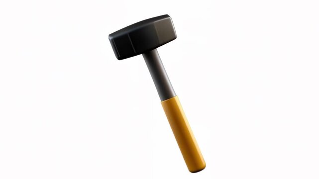 This image showcases a 3D model of a hammer with a black head and a yellow handle, set against a white background.