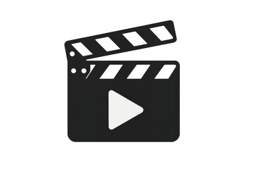Clapperboard with play button icon representing video production, film making, and media entertainment concept